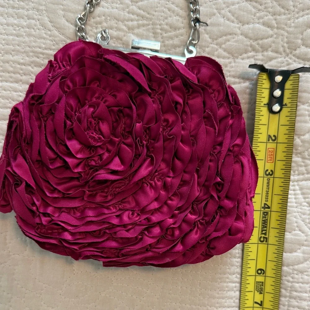 White House Black Market Satin Rose-Embellished Clutch purse festival BoHo prom✨ - Picture 7 of 7